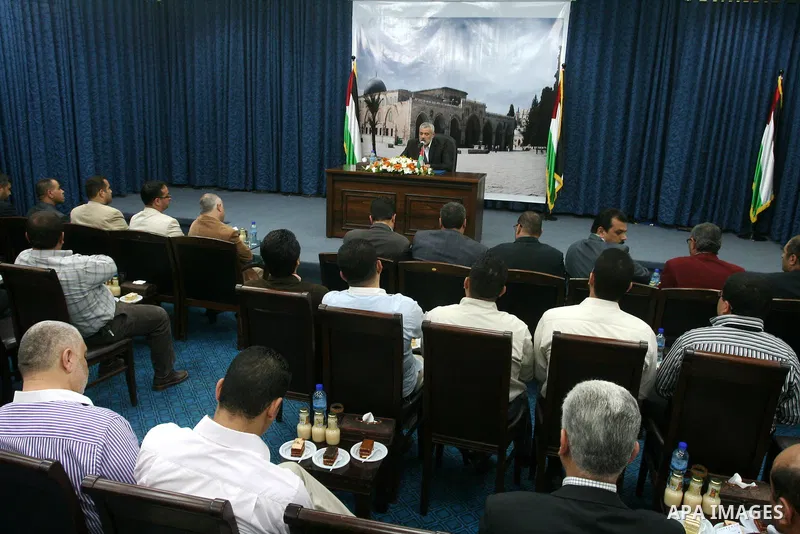 Palestinian prime minister in Gaza Strip, Ismail Haniya speaks during a meeting with journalists about the latest political development the Palestinian unity between Fatah and Hamas in Gaza city on May 2,2011. Photo by M...