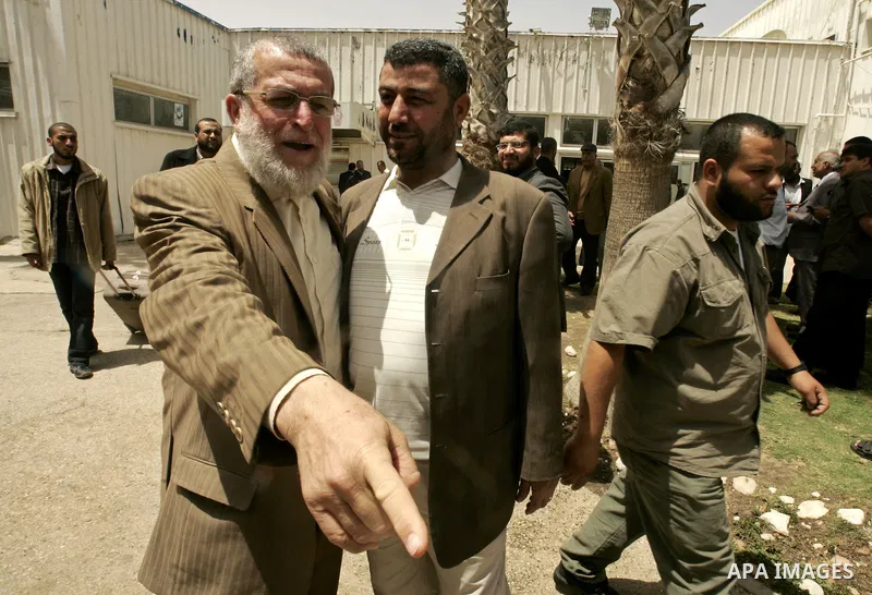 Palestinian Islamic Jihad leader, Nafez Azzam arrives at the Rafah border terminal in the southern Gaza Strip on May 02, 2011 before crossing to Egypt, as Palestinian factions will ink a reconciliation deal in Cairo inte...