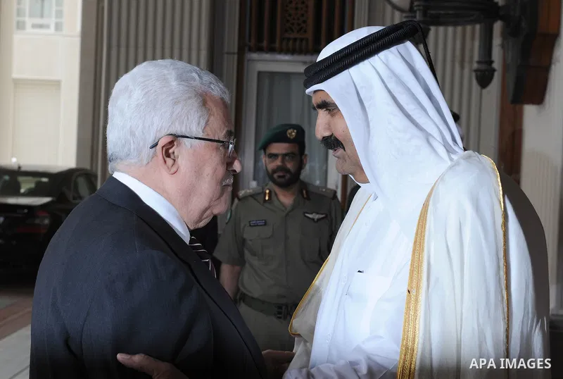 Palestinian President Mahmoud Abbas (Abu Mazen) during a meeting with the Emir of Qatar, Sheikh Hamad bin Khalifa Al Thani, on May2, 2011. Photo by Thaer Ganaim