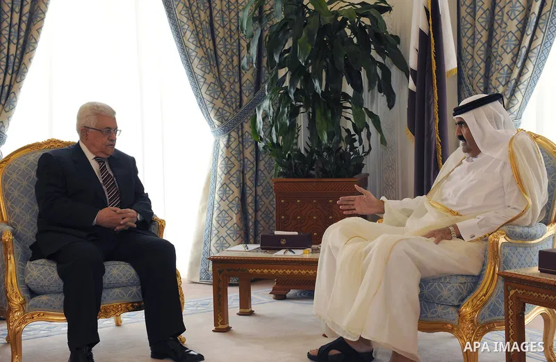 Palestinian President Mahmoud Abbas (Abu Mazen) during a meeting with the Emir of Qatar, Sheikh Hamad bin Khalifa Al Thani, on May2, 2011. Photo by Thaer Ganaim