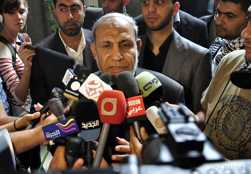 Senior Hamas member, Mahmoud al-Zahar speaks to media at a hotel in Cairo, Egypt on May 4,2011. Fatah and Hamas officials lead a ceremony celebrating the signing of a reconciliation deal intended to repair ties between t...