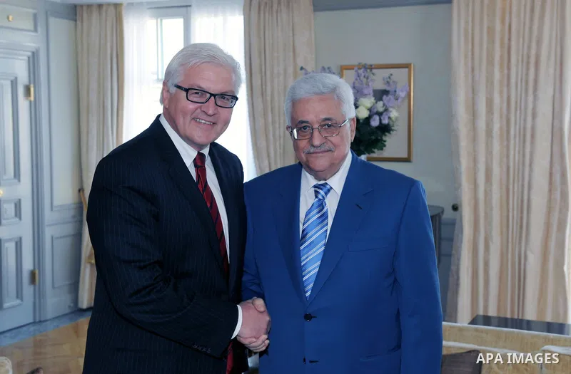 Palestinian President Mahmoud Abbas meets with the former German Foreign Minister Steiinumeir in Berlin on May 5,2011. Photo by Thaer Ganaim