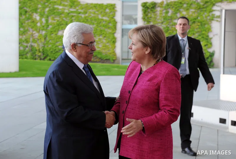 Palestinian President Mahmud Abbas meets with German Chancellor Angela Merkel at the chancellery on May 5, 2011 in Berlin. Germany stressed that it would not recognise a Palestinian state without Israel's acceptance afte...