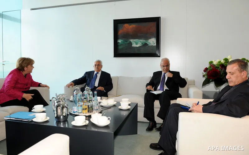Palestinian President Mahmud Abbas meets with German Chancellor Angela Merkel at the chancellery on May 5, 2011 in Berlin. Germany stressed that it would not recognise a Palestinian state without Israel's acceptance afte...