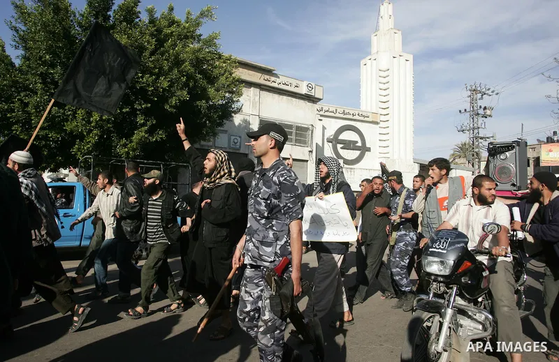 Palestinian Salafist groups shout slogans during a demonstration at Gaza central square, in Gaza city on May 7, 2011 to denounce the killing of late Al-Qaeda chief Osama bin Laden by US forces in Pakistan. Bin Laden was...