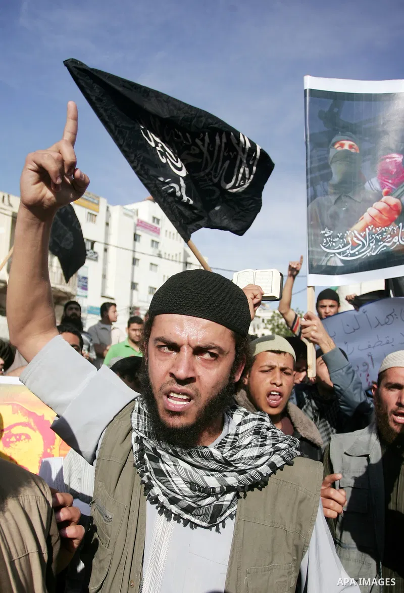 Palestinian Salafist groups shout slogans during a demonstration at Gaza central square, in Gaza city on May 7, 2011 to denounce the killing of late Al-Qaeda chief Osama bin Laden by US forces in Pakistan. Bin Laden was...