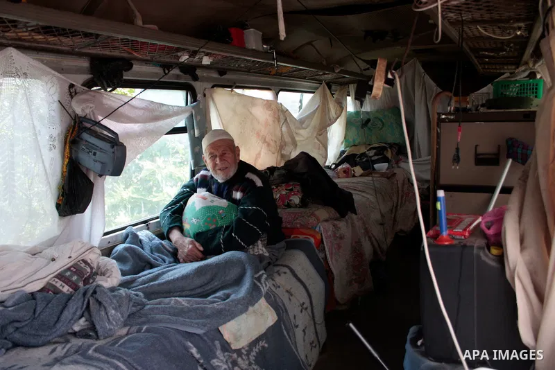 A Palestinian Sheikh Abed el-Haseeb Zaloum, 78 years, lives in a damaged bus, since his house was demolished before ten years by Israeli bulldozers near the Jewish settlement of Karyat Arbaa, in the West Bank city of Heb...