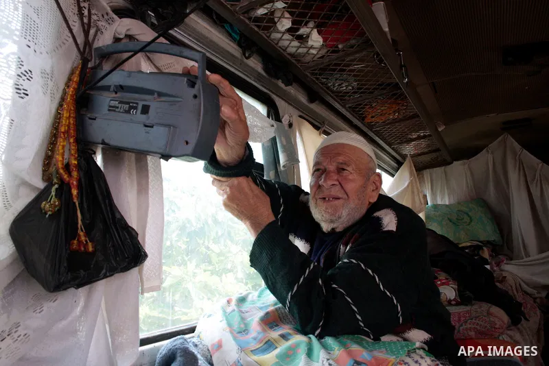 A Palestinian Sheikh Abed el-Haseeb Zaloum, 78 years, lives in a damaged bus, since his house was demolished before ten years by Israeli bulldozers near the Jewish settlement of Karyat Arbaa, in the West Bank city of Heb...