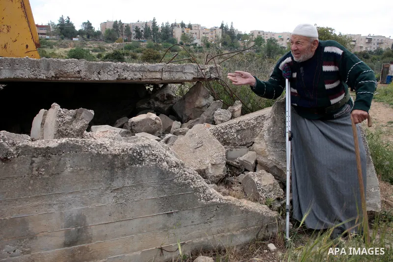 A Palestinian Sheikh Abed el-Haseeb Zaloum, 78 years, lives in a damaged bus, since his house was demolished before ten years by Israeli bulldozers near the Jewish settlement of Karyat Arbaa, in the West Bank city of Heb...