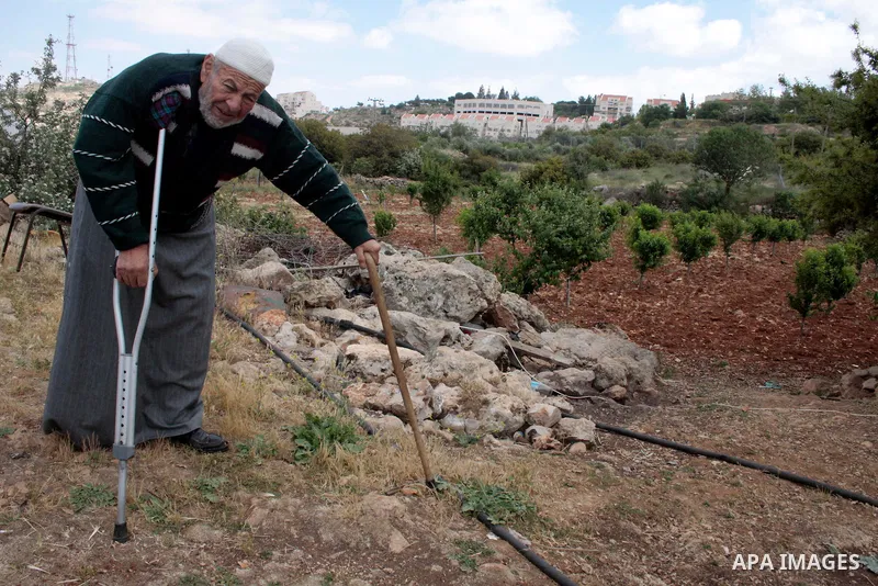 A Palestinian Sheikh Abed el-Haseeb Zaloum, 78 years, lives in a damaged bus, since his house was demolished before ten years by Israeli bulldozers near the Jewish settlement of Karyat Arbaa, in the West Bank city of Heb...