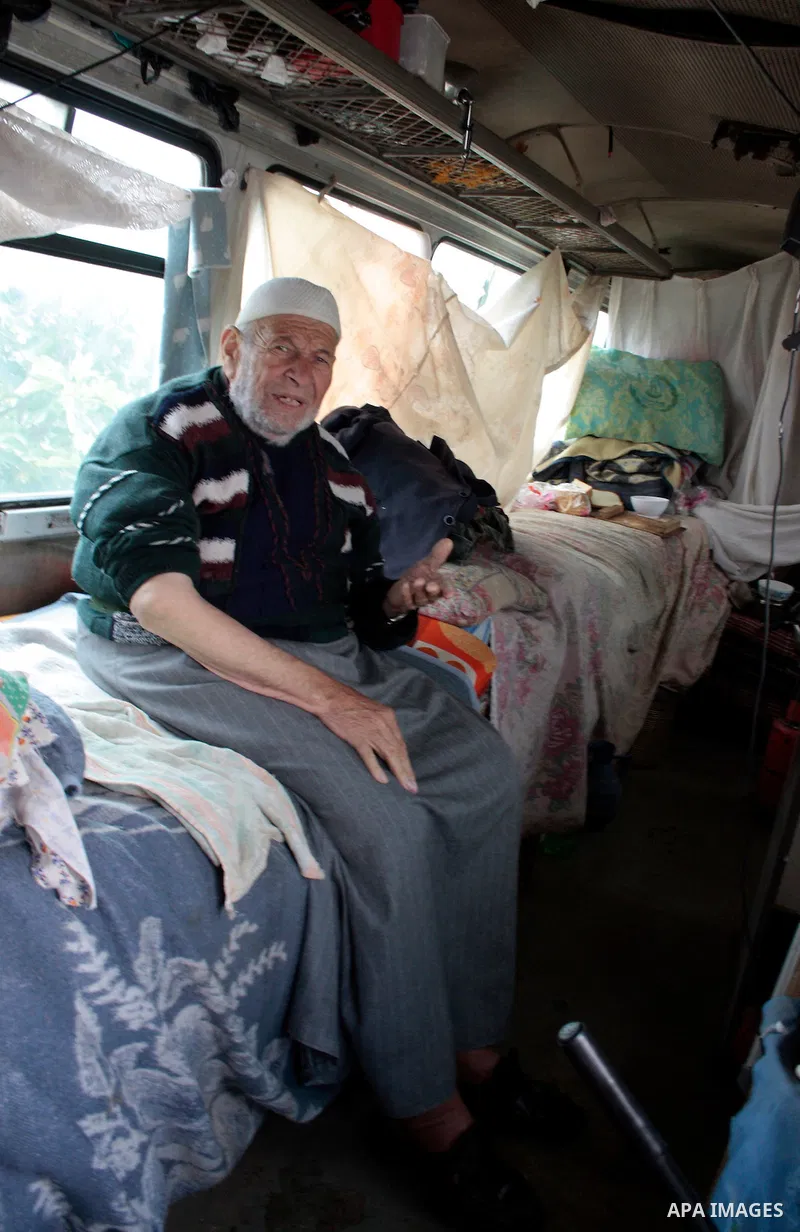A Palestinian Sheikh Abed el-Haseeb Zaloum, 78 years, lives in a damaged bus, since his house was demolished before ten years by Israeli bulldozers near the Jewish settlement of Karyat Arbaa, in the West Bank city of Heb...