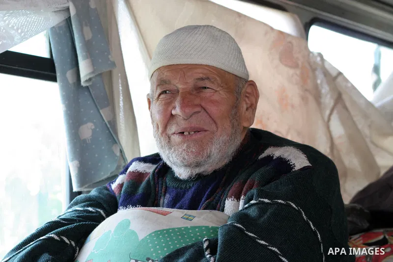 A Palestinian Sheikh Abed el-Haseeb Zaloum, 78 years, lives in a damaged bus, since his house was demolished before ten years by Israeli bulldozers near the Jewish settlement of Karyat Arbaa, in the West Bank city of Heb...