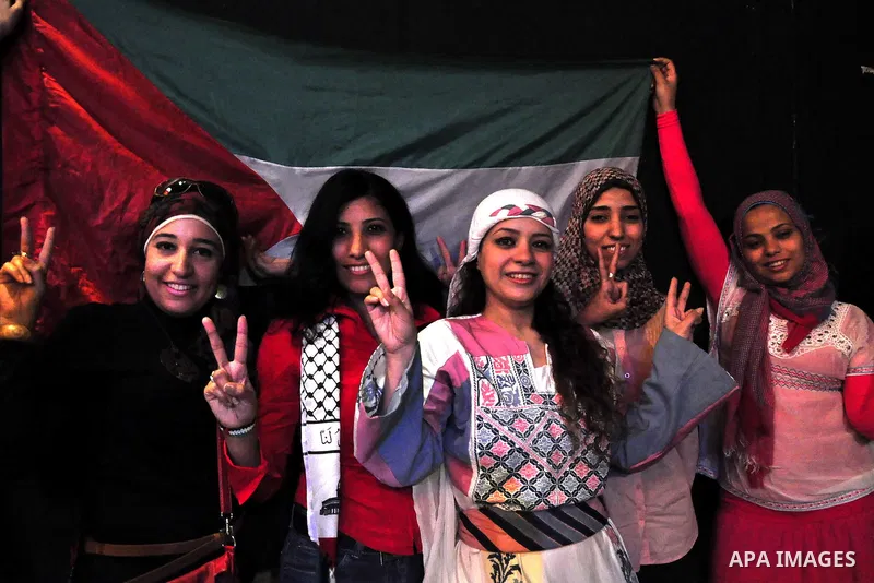 Egyptians and Palestinians gather in celebration To support the third intifada in El- Sawi Hall in Cairo, on May 7, 2011. Photo by Ahmed Asad