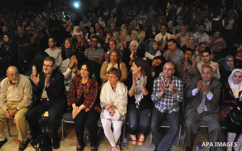 Egyptians and Palestinians gather in celebration To support the third intifada in El- Sawi Hall in Cairo, on May 7, 2011. Photo by Ahmed Asad