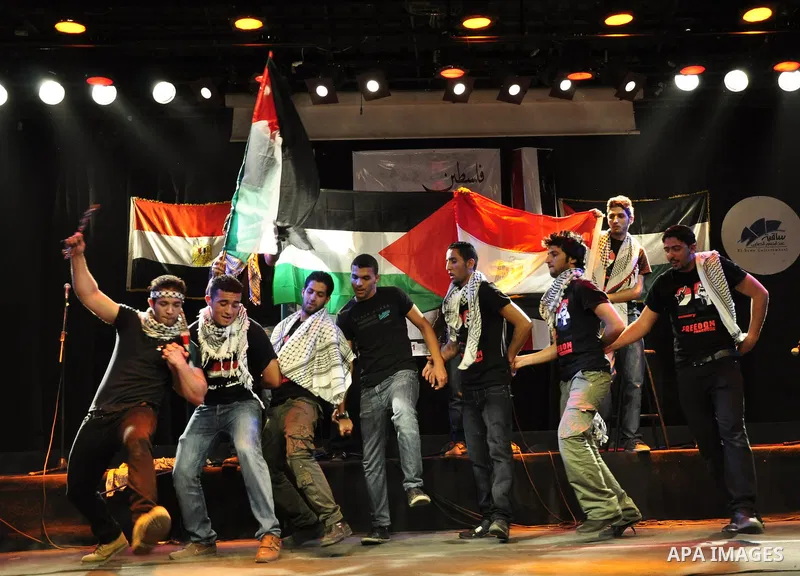Egyptians and Palestinians gather in celebration To support the third intifada in El- Sawi Hall in Cairo, on May 7, 2011. Photo by Ahmed Asad