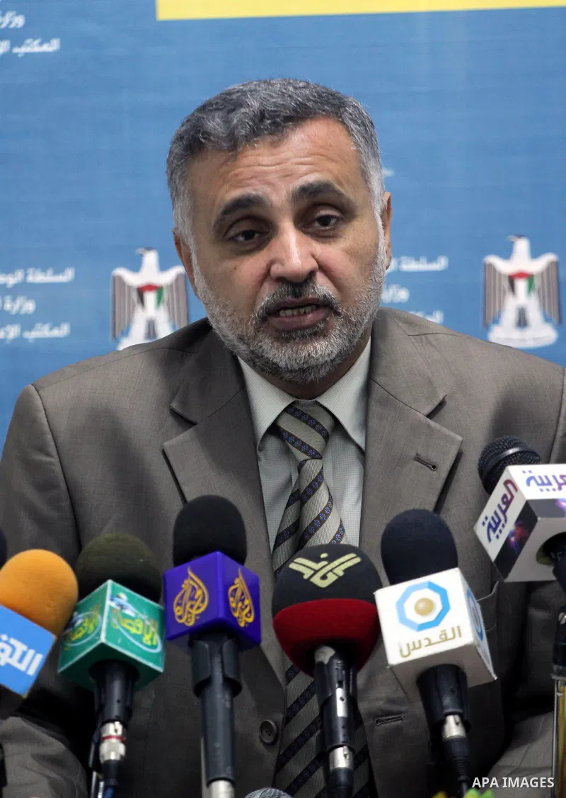 Palestinian Foreign Affairs Minister in Gaza Strip, Mohammed Awad delivers speech during a press conference in Gaza City on May 8,2011. Photo by Mohammed Asad
