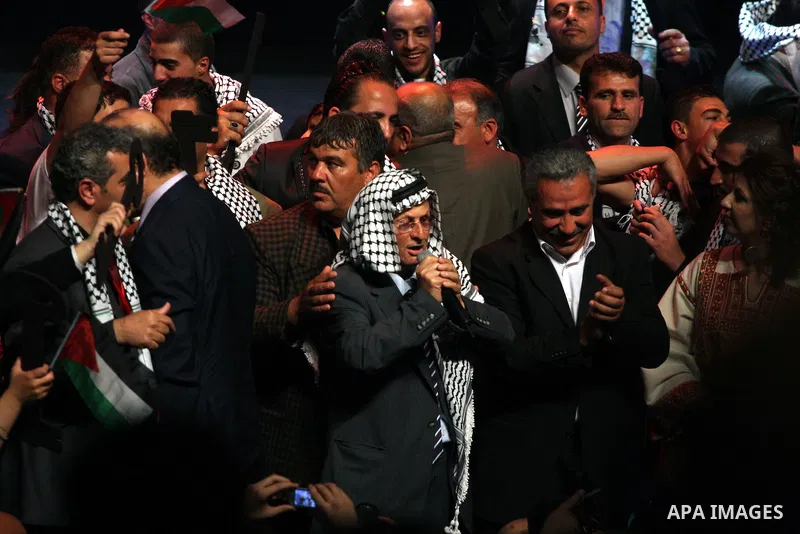 Palestinian revolution poet Ibrahim Abu Saleh ''Abu Arab" participates in a celebration in the West Bank city of Ramallah, Sunday, May 8, 2011 to commemorate the 63rd anniversary of Nakba, or catastrophe, the Arabic term...
