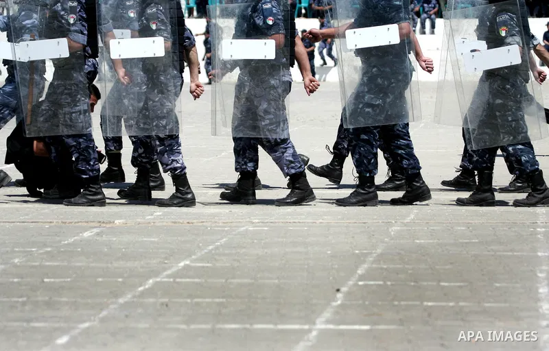 Palestinian Hamas security forces show their skills during a graduation ceremony at the Arafat police compound in Gaza City on May 10, 2011. Photo by Mohammed Othman