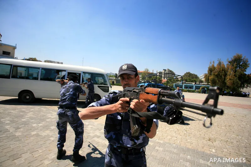 Palestinian Hamas security forces show their skills during a graduation ceremony at the Arafat police compound in Gaza City on May 10, 2011. Photo by Mohammed Othman