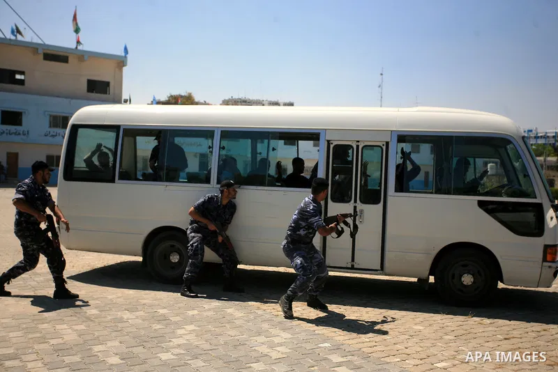 Palestinian Hamas security forces show their skills during a graduation ceremony at the Arafat police compound in Gaza City on May 10, 2011. Photo by Mohammed Othman