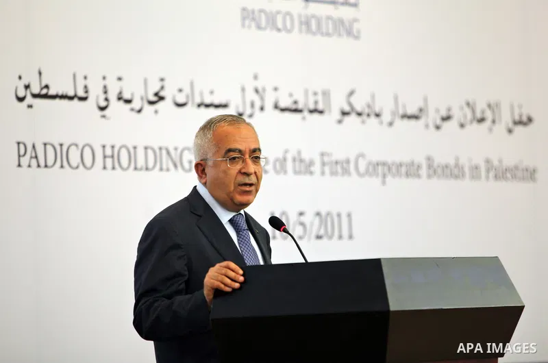 Palestinian Prime Minister, Salam Fayyad delivers speech during the ceremony to announce a new version of PADICO first commercial debenture in Palestine in the West Bank city of Ramallah on May 10, 2011. Photo by Mustafa...