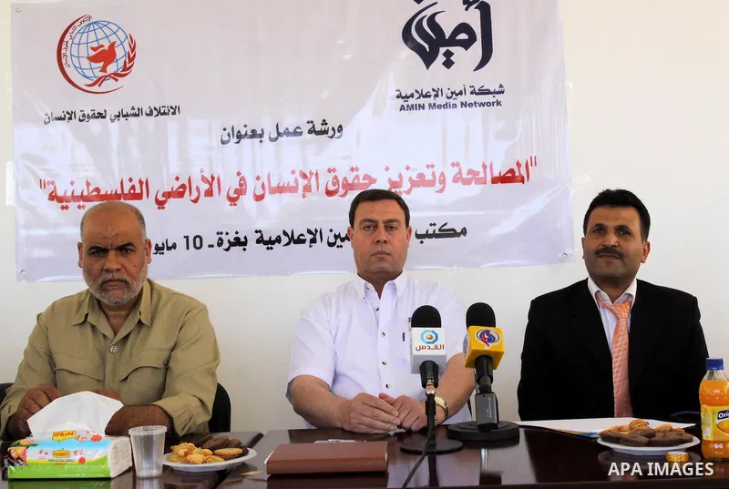 Dyab al-Louh, the Palestinian member of Fatah Revolutionary council attends a press conference about the Palestinian reconciliation between Fatah and Hamas in Gaza City on May 10,2011. Photo by Mohammed Asad