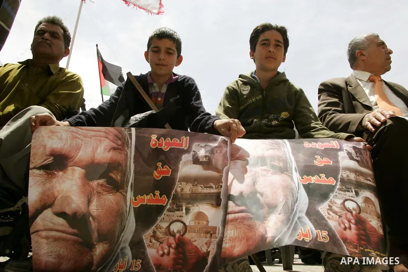 Palestinians take part in a demonstration to mark the 63th anniversary of "Nakba" (catastrophe), in the West Bank city of Bethlehem, on May 12, 2011. Nakba means "catastrophe" in reference to the birth of the state of Is...