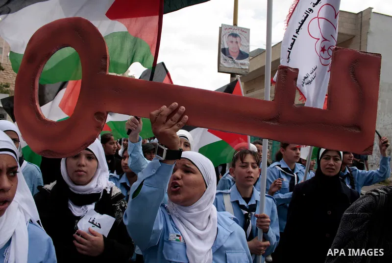 Palestinians take part in a demonstration to mark the 63th anniversary of "Nakba" (catastrophe), in the West Bank city of Bethlehem, on May 12, 2011. Nakba means "catastrophe" in reference to the birth of the state of Is...