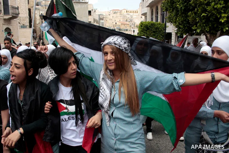 Palestinians take part in a demonstration to mark the 63th anniversary of "Nakba" (catastrophe), in the West Bank city of Bethlehem, on May 12, 2011. Nakba means "catastrophe" in reference to the birth of the state of Is...