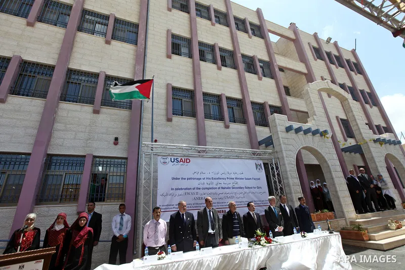 Palestinian Prime Minister, Salam Fayyad attends the celebration of completion of Nahalin secondary school for girls in the West Bank city of Bethlehem on May 12,2011. Photo by Mustafa Abu Dayeh