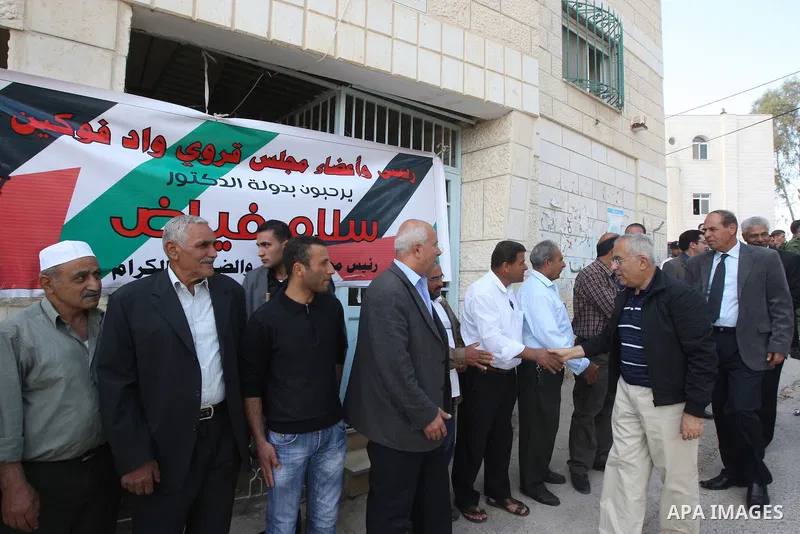 Palestinian Prime Minister, Salam Fayyad visits the village of Wad Fokin near the West Bank city of Bethlehem on May 12,2011. Photo by Mustafa Abu Dayeh