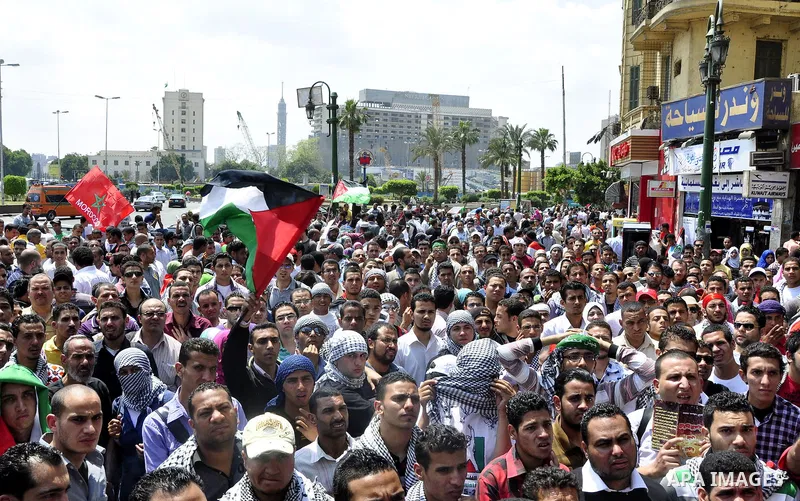 Egyptian demonstrators gather at Cairo's Tahrir Square on May 14, 2011 during a protest in solidarity with the Palestinians as they mark the "Nakba" or "catastrophe" which befell them following Israel's establishment in...