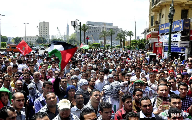 Egyptian demonstrators gather at Cairo's Tahrir Square on May 14, 2011 during a protest in solidarity with the Palestinians as they mark the "Nakba" or "catastrophe" which befell them following Israel's establishment in...