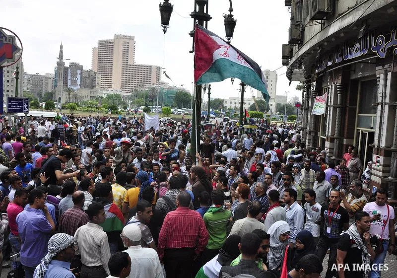 Egyptian demonstrators gather at Cairo's Tahrir Square on May 14, 2011 during a protest in solidarity with the Palestinians as they mark the "Nakba" or "catastrophe" which befell them following Israel's establishment in...