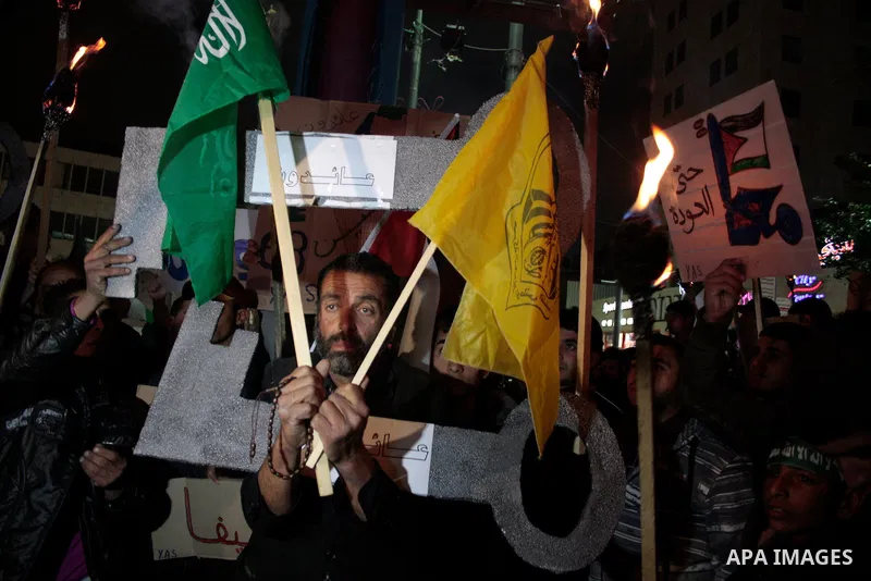 Palestinians take part in a demonstration to mark the 63th anniversary of "Nakba" (catastrophe), in the West Bank city of Hebron on May 14, 2011. to mark the 63rd anniversary of al-Nakba Day when Israeli forces had ouste...