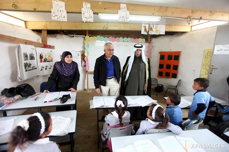 Palestinian Prime Minister, Salam Fayyad during a tour on May 15, 2011 with Ms. Valerie Amos Under-Secretary-General and Emergency Relief Coordinator and Ms. Kristalina Georgieva the EU Commissioner for International Coo...