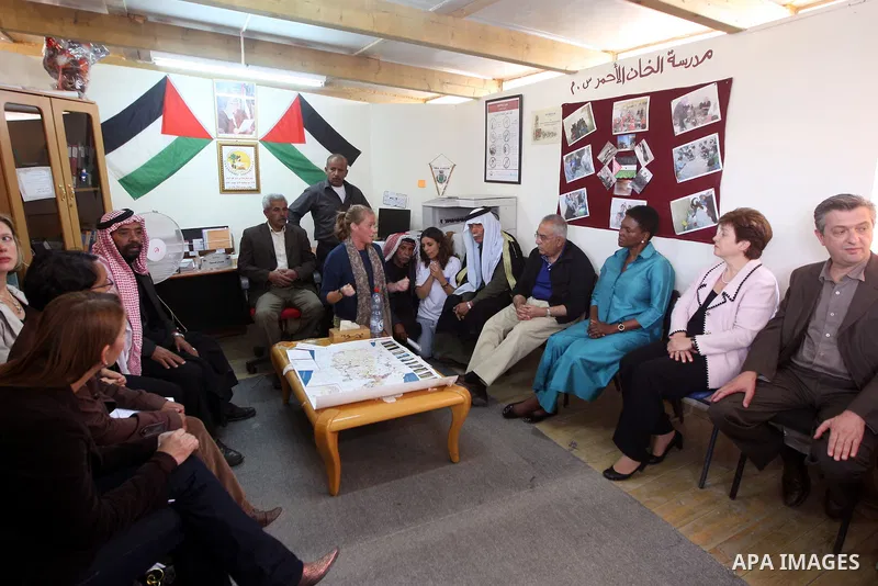 Palestinian Prime Minister, Salam Fayyad during a tour on May 15, 2011 with Ms. Valerie Amos Under-Secretary-General and Emergency Relief Coordinator and Ms. Kristalina Georgieva the EU Commissioner for International Coo...