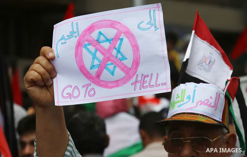 Egyptian protesters take part in a protest in front of the Israeli embassy in Cairo on May 15, 2011 in solidarity with Palestinians who mourned the "nakbah" anniversary of Israel's creation in 1948, as a result of which...