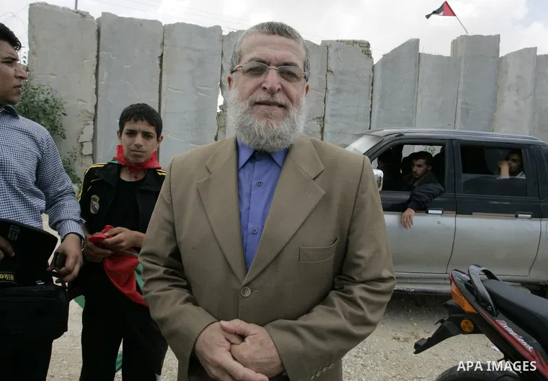 Palestinian Senior Jihad Islamic leader, Nafez Azzam participates in a rally along the Rafah border terminal between Egypt and the southern Gaza Strip, on May 15, 2011, during a gathering to mark the 63th anniversary of...