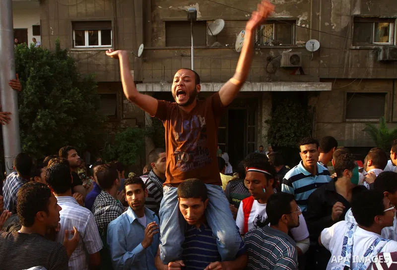 Egyptian protesters take part in a protest in front of the Israeli embassy in Cairo on May 15, 2011 in solidarity with Palestinians who mourned the "nakbah" anniversary of Israel's creation in 1948, as a result of which...