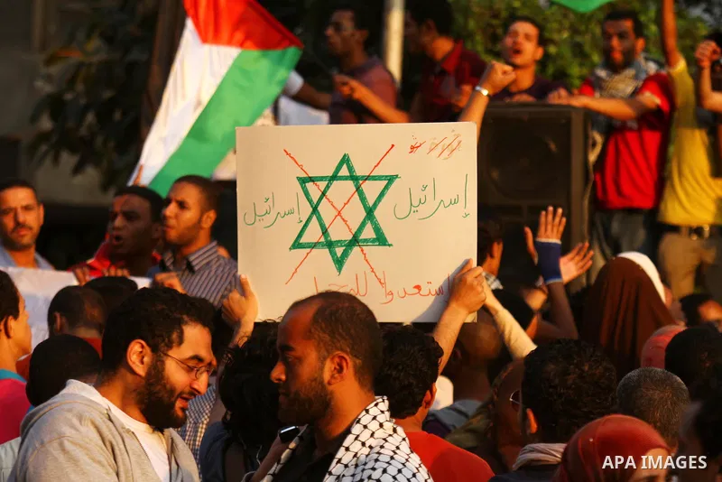 Egyptian protesters take part in a protest in front of the Israeli embassy in Cairo on May 15, 2011 in solidarity with Palestinians who mourned the "nakbah" anniversary of Israel's creation in 1948, as a result of which...