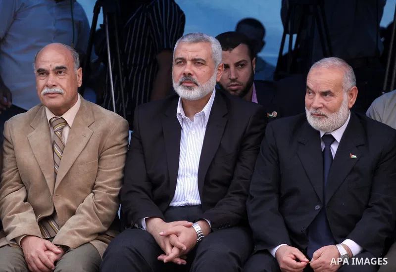 Palestinian Prime Minister in Gaza Strip, Ismail Haniya visits in Gaza city on May 17,2011 the condolences tent for the martyrs killed in the border between Syria, Lebanon and Israel during rallies to mark 63rd anniversa...