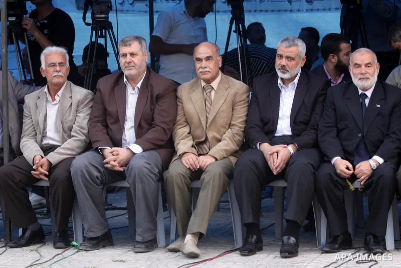 Palestinian Prime Minister in Gaza Strip, Ismail Haniya visits in Gaza city on May 17,2011 the condolences tent for the martyrs killed in the border between Syria, Lebanon and Israel during rallies to mark 63rd anniversa...