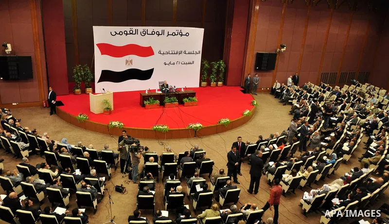 Egyptian Prime Minister, Issam Sharaf delivers speech during the National Reconciliation Conference in Cairo, Egypt on May 21,2011. Photo by Ahmed Asad