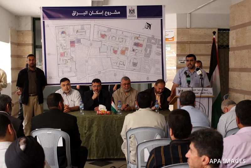 Palestinian members of the Ministry of works and housing attend a press conference to announce the distribution of the governmental lands for citizens in Gaza city on May 25,2011.. Photo by Mohammed Asad