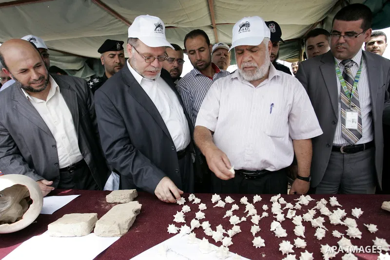Palestinian tourism and antiquities minister in the Islamist-run government, Mohammed al-Agha attends the openning ceremony of the second stage for searching ancient artifacts recently discovered near the Egyptian border...