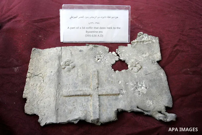 Ancient artifacts recently discovered near the Egyptian border town of Rafah are displayed by the Hamas-run ministry of tourism and antiquities in the southern Gaza Strip on May 25, 2011. The Palestinian Authority has be...