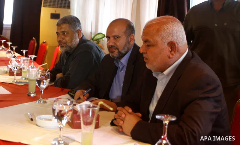 Hamas leaders during a meeting with Fatah's commissioner of International relations in Gaza City on May 27, 2011. Photo by Ashraf Amra