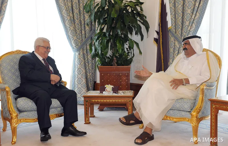 Palestinian President Mahmoud Abbas (Abu Mazen) during a meeting with the Emir of Qatar Sheikh Hamad bin Khalifa al-Thani, in Doha on May 29, 2011. Photo by Thaer Ganaim
