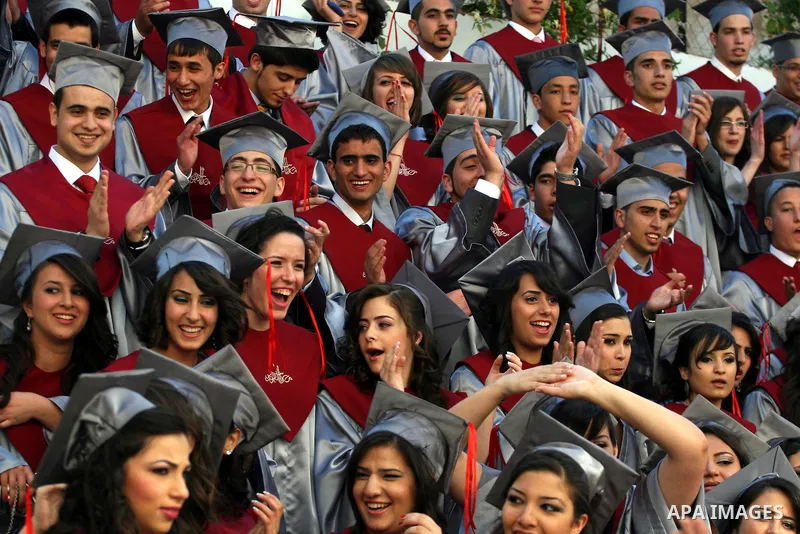 Palestinian students during the graduation ceremony at a "Friends" in the West Bank City of Ramallah, on May 29, 2011. Photo by Issam Rimawi